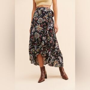 Yumi Kim Black Floral Hi Lo Skirt